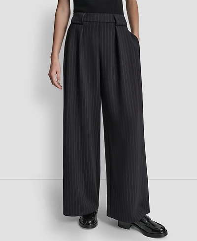 Dkny Women's Straight-Leg Pleated Pinstripe Pants