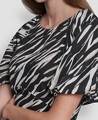 Dkny Women's Printed Scoop-Neck Short-Puff-Sleeve Top