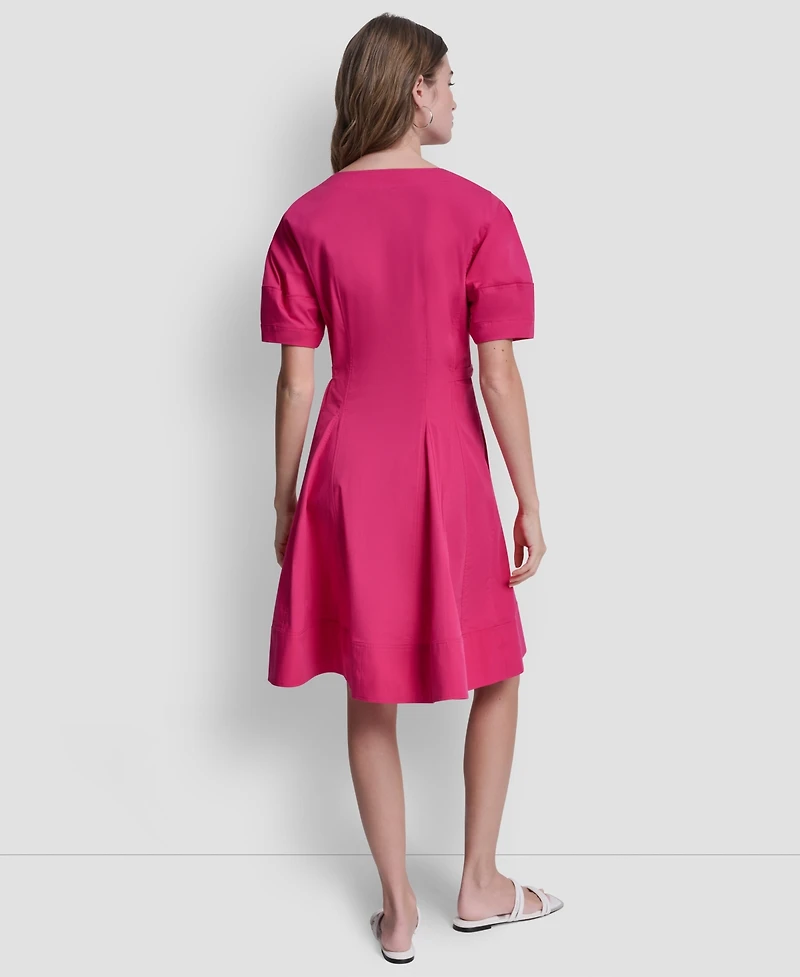 Dkny Women's Lantern Puff-Sleeve V-Neck Dress