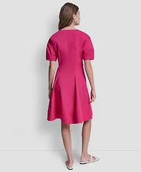 Dkny Women's Lantern Puff-Sleeve V-Neck Dress