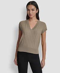 Dkny Women's Ribbed Short-Sleeve Sweater