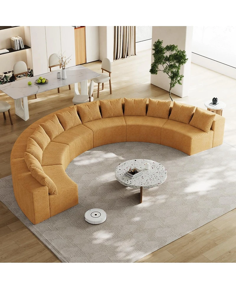 Streamdale Furniture Corduroy Curved Sectional Foam Sofa with 12 Pillows, Semi-Circular Modular Design
