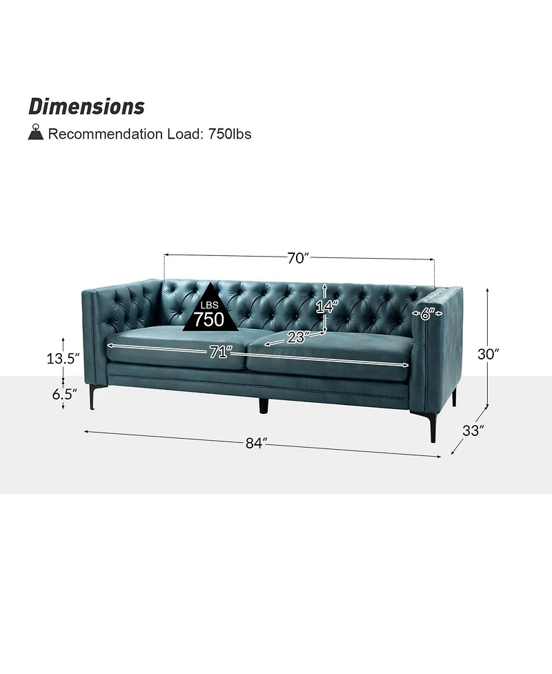 Hulala Home Wales Contemporary 84" Upholstered Button-tufted Sofa with Metal Legs