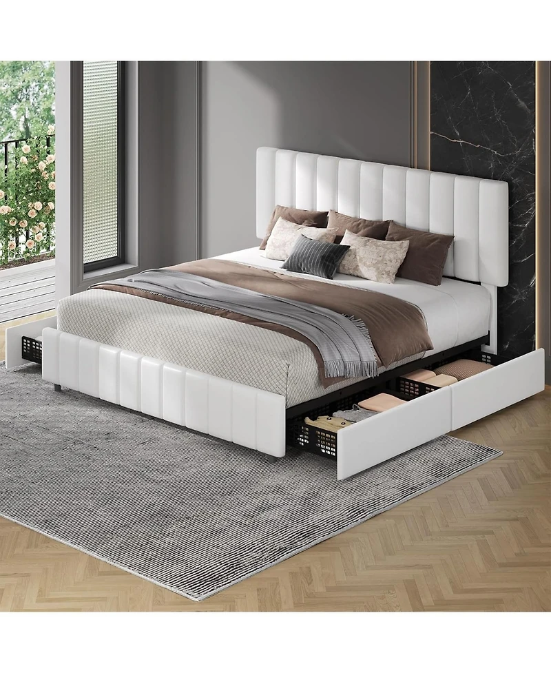 gaomon Upholstered Platform Bed Frame with 4 Drawers, Button Tufted Headboard/Footboard, Sturdy Metal Support, No Box Spring Required