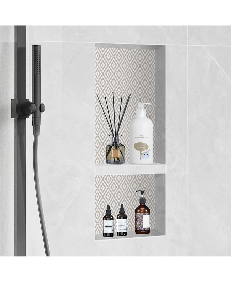 Volenca Shower Niche, Ready for Tile, 16" x 32", Double Shelf, Recessed Wall Insert, Sealed Waterproof, Square Corners, Black