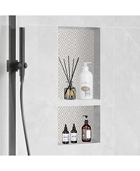 Volenca Shower Niche, Ready for Tile, 16" x 32", Double Shelf, Recessed Wall Insert, Sealed Waterproof, Square Corners, Black