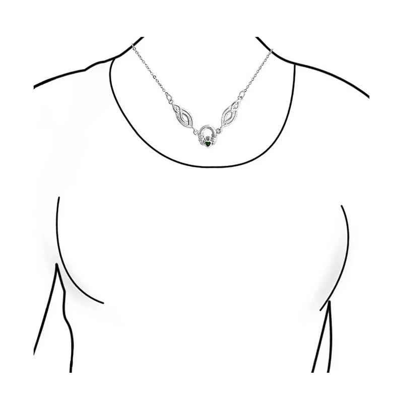 Bling Jewelry Emerald Green Cz Celtic Friendship Claddagh Collar Necklace .925 Sterling Silver