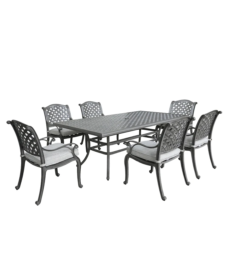 Mondawe 7-Piece Cast Aluminum Arm Chairs & Umbralla Hole Rectangular Table Dining Set