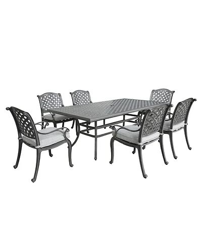 Mondawe 7-Piece Cast Aluminum Arm Chairs & Umbralla Hole Rectangular Table Dining Set