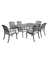 Mondawe 7-Piece Cast Aluminum Arm Chairs & Umbralla Hole Rectangular Table Dining Set