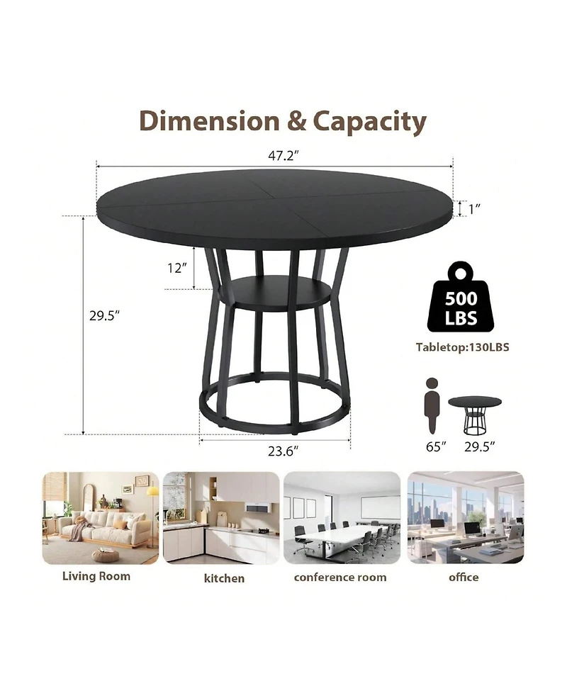 Gaomon Kitchen Table 42inch Round Farmhouse Dining Table For 4 to 6 People Rustic Wood Kitchen Table for Dining Room