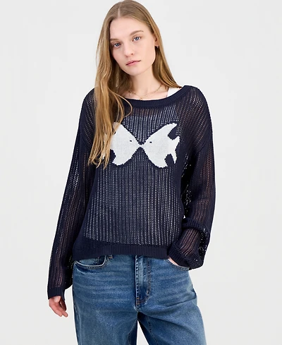 Ultra Flirt Juniors' Icon Open-Knit Sweater