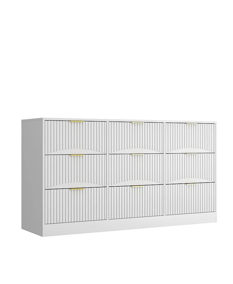Streamdale Furniture White 9-Drawer Dresser, 63" Large Chest of Drawers, Wooden Storage Cabinet