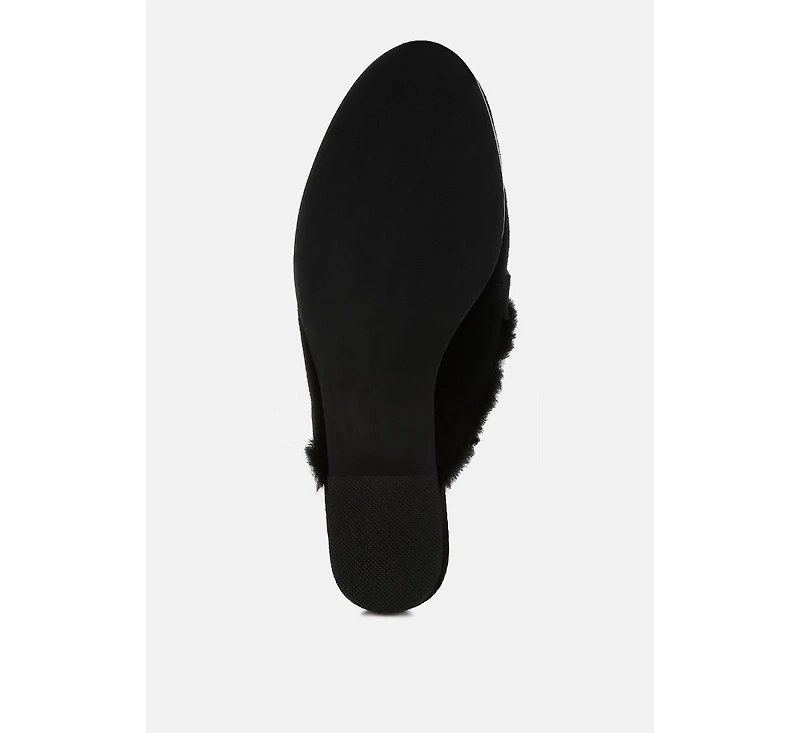 Bosnia Suede & Faux Fur Slip On Mules