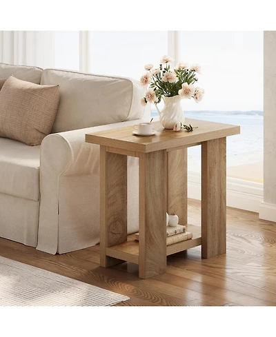 Tribesigns 2-Tier Side Table, Farmhouse End Table with Storage Shelves, Small Nightstand Wooden Beside Table Bed Side Table