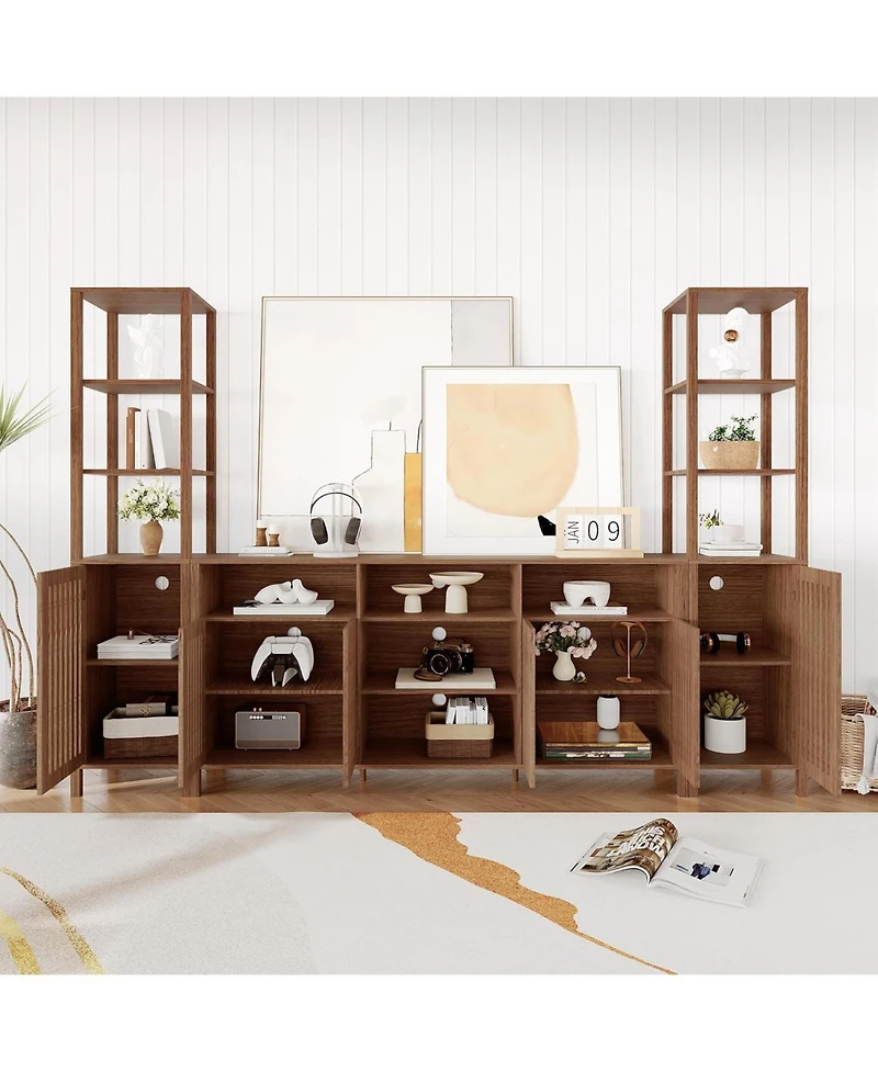 gaomon 3-Piece Farmhouse Tv Stand Set for 70" TVs, Entertainment Center with Bookshelves