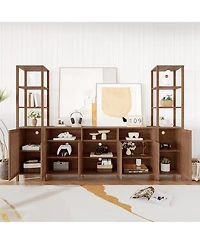 gaomon 3-Piece Farmhouse Tv Stand Set for 70" TVs, Entertainment Center with Bookshelves