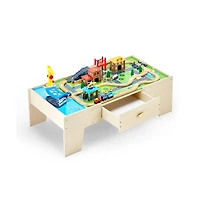 Slickblue Kids Train Table with 62 Wooden Pieces and Large Storage Drawer