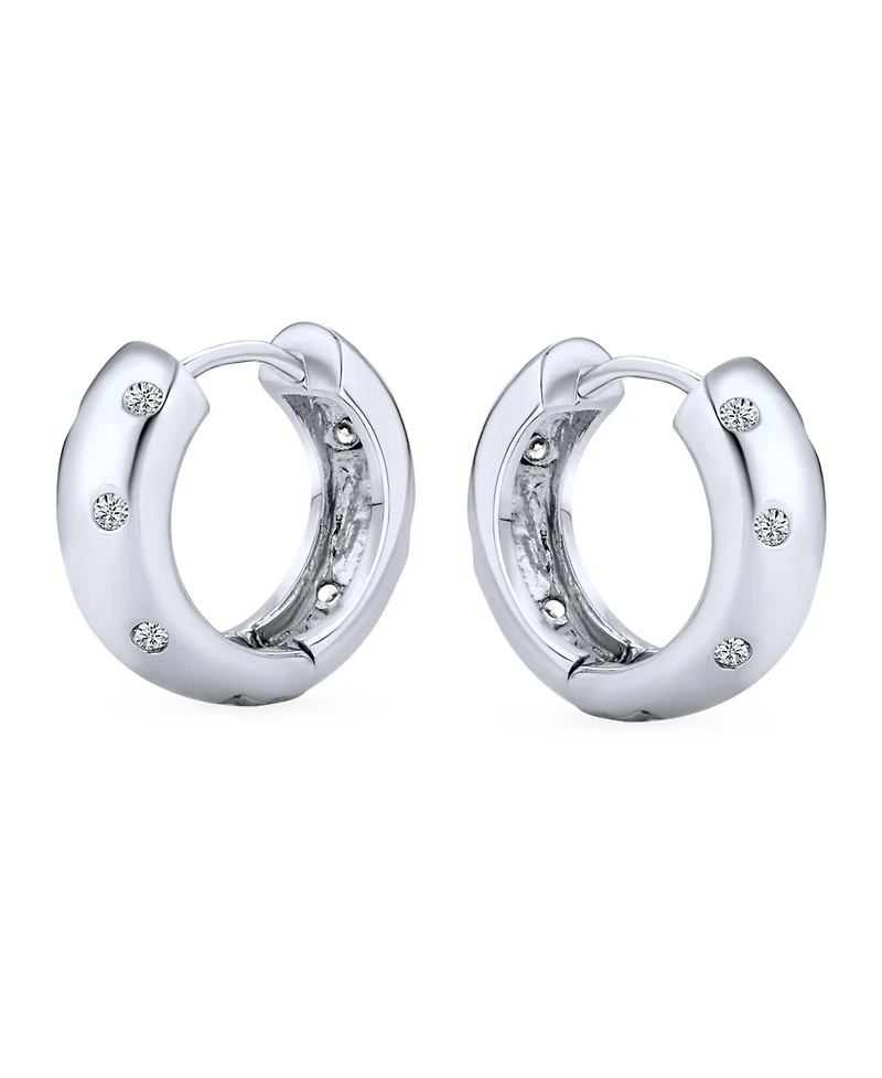 Bling Jewelry Cz Bezel Set Cubic Zirconia Wide Huggie Hoop Earrings .925 Sterling Silver
