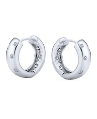 Bling Jewelry Cz Bezel Set Cubic Zirconia Wide Huggie Hoop Earrings .925 Sterling Silver