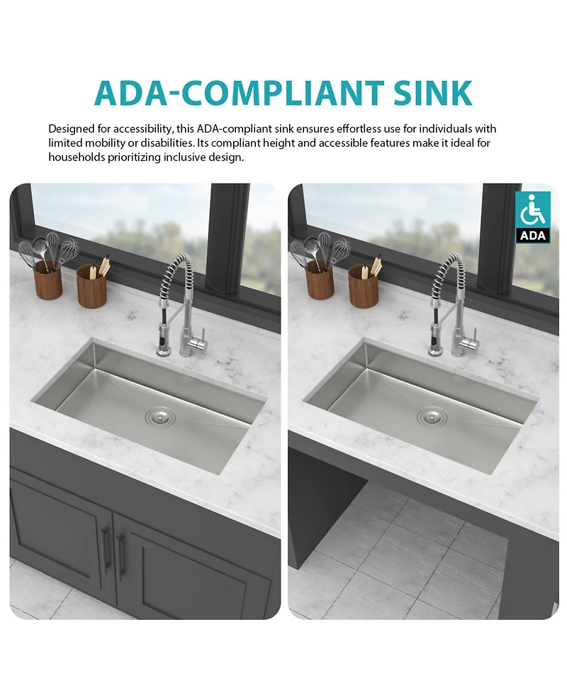 flynama 27x18x5.5inch Ada Compliant Kitchen Sink Undermount Stainless Steel Single Bowl 16 Gauge