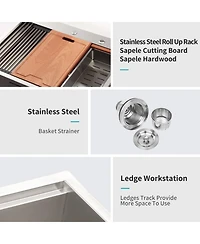 flynama 28x22x10inch Drop In Kitchen Sink Stainless Steel Workstation Single Bowl 16 Gauge Topmount