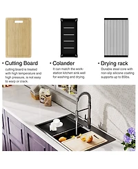 flynama Gunmetal Kitchen Sink Topmount Workstation Stainless Steel Single Bowl