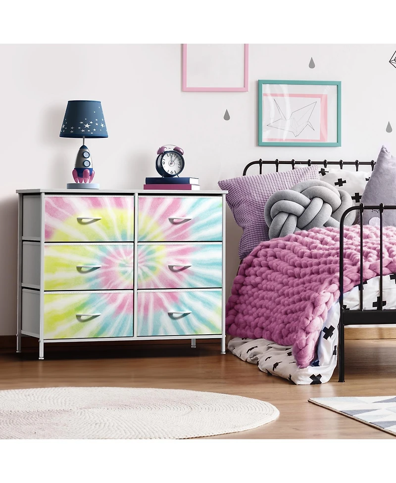 Sorbus 6 Drawers Dresser- Storage Unit with Steel Frame, Wood Top, Fabric Bins - for Bedroom, Closet, Office and more