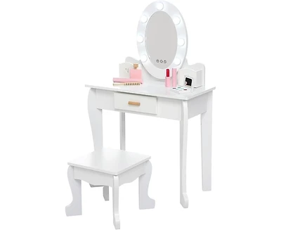 gaomon Kids Vanity Set with Makeup Desk and Chair, Girls Dressing Table Playset, White