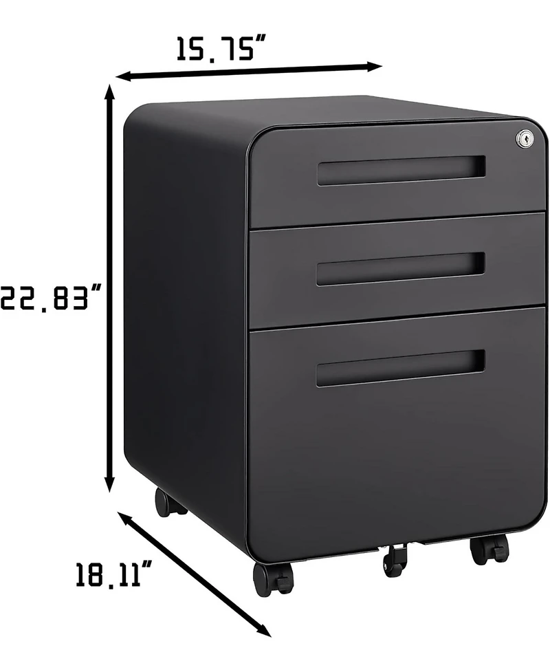 gaomon 3-Drawer Mobile File Cabinet with Lock, Under Desk Metal Filing Cabinet for Home Office