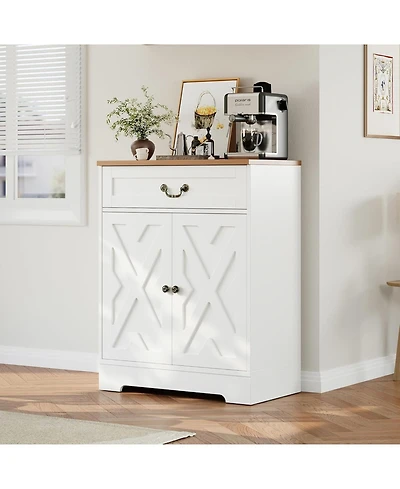 gaomon 29" Farmhouse Sideboard Buffet Cabinet with Drawer & Adjustable Shelves, Small Kitchen Coffee Bar, White