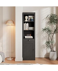 gaomon 71" Tall Bookcase with Door & Drawer, 5-Tier Narrow Bookshelf with Adjustable Shelf for Home Office, Black