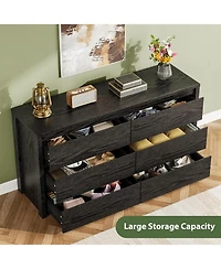 gaomon 6-Drawer Dresser for Bedroom, Wide Handle-Free Wooden Storage Cabinet for Entryway & Living Room, Black