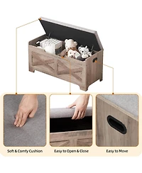 gaomon 39.4" Wooden Storage Chest Entryway Bench, Toy Organizer Trunk with Safety Hinges for Bedroom and Living Room, Grey