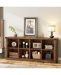 gaomon 8 Cube Storage Organizer Bookshelf, 62" Long 3-Tier Farmhouse Bookcase for Entryway or Living Room, Brown