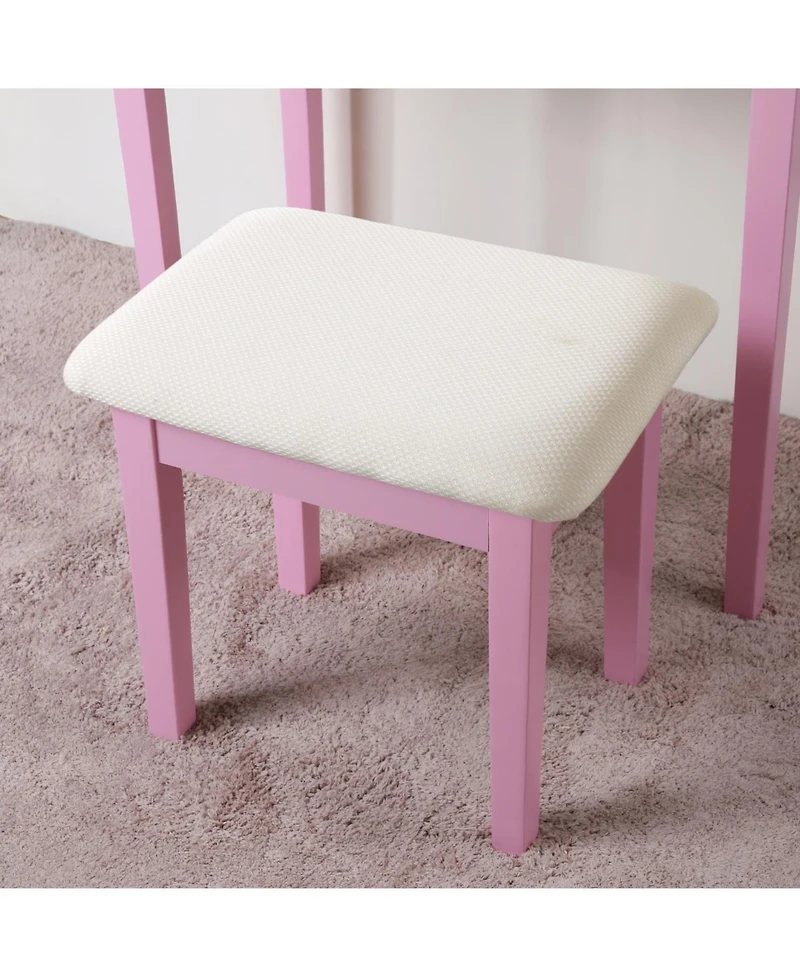 Streamdale Furniture Moniys Wood Moniya Makeup Vanity Table and Stool Set, Pink