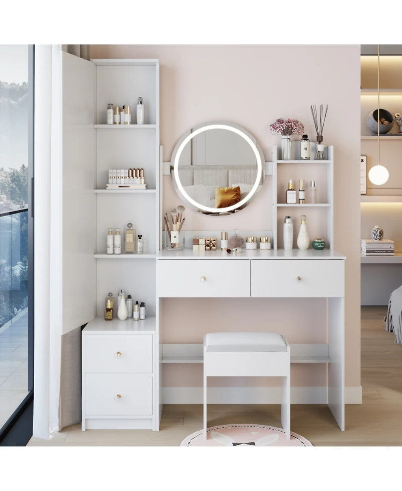 Streamdale Furniture Led Mirror Vanity Table Set