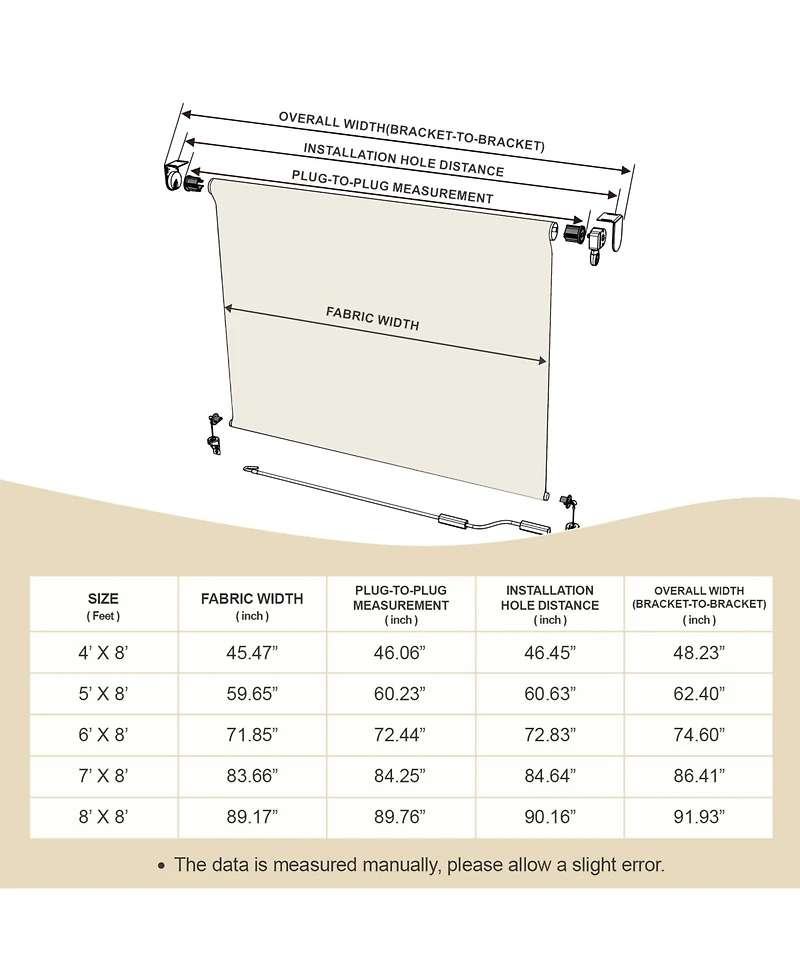 Aoodor 5% Openness Cordless Solar Fabric Roller Shade, Sun Shade for Outdoor Gazebo or Pergola, 95% Uv Protection Blinds Porch Backyard