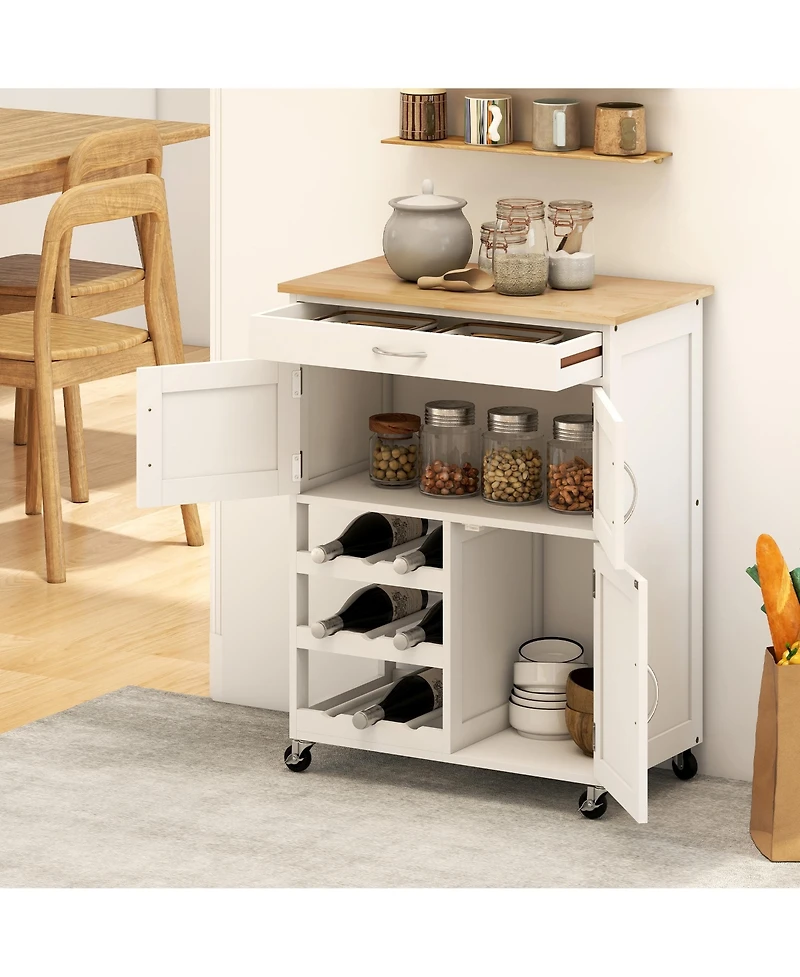 Homcom Bar Cart Rolling Kitchen Island on Wheels with Wine Rack