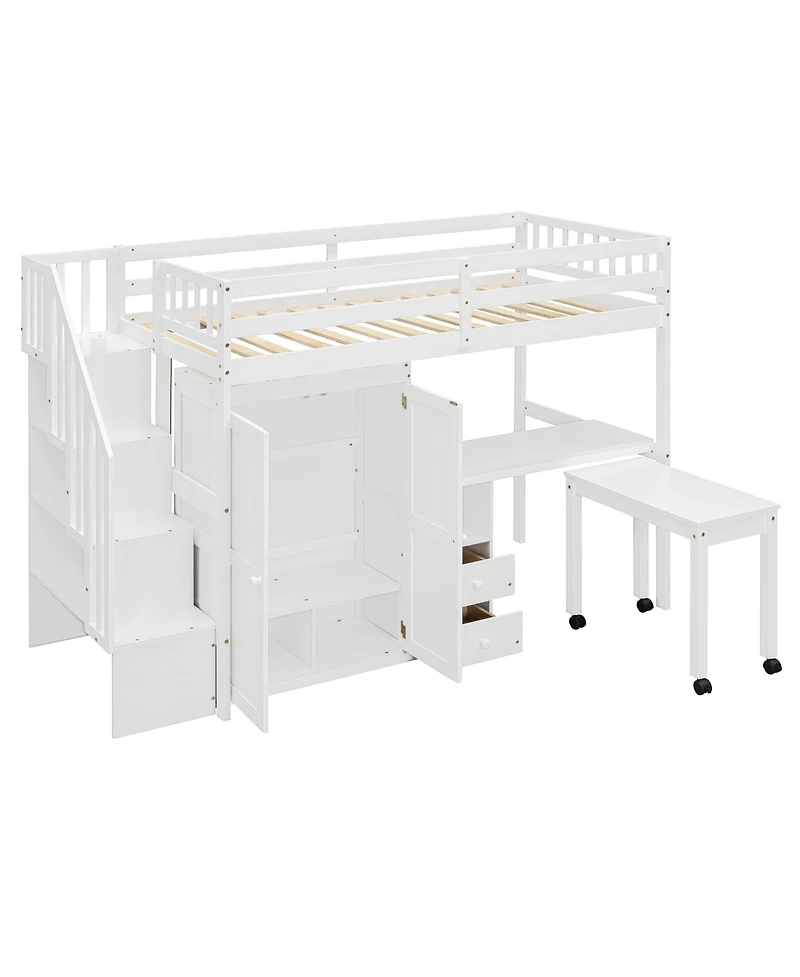 Streamdale Furniture Kids & Teens Loft Bed with Stairs, Storage, and Desk
