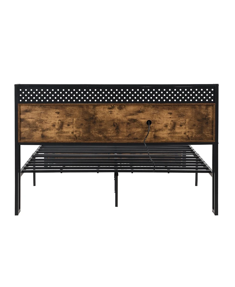 Streamdale Furniture King Platform Bed with Headboard, Usb Ports, Storage Drawers, Led Lights