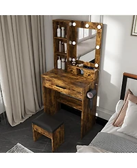 Streamdale Furniture Streamdale Vanity Table with Led Lights, Outlet, Stool - Compact Dressing Desk (Vintage