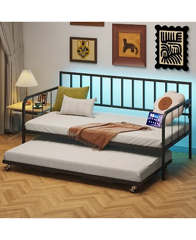 Streamdale Furniture Twin Daybed with Trundle - Metal Frame, Space Saving