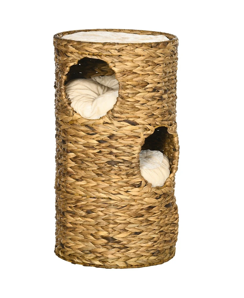 Aostirmotor Cat Tower with Three Hideaways & Four Soft Plush Cushions in Brown