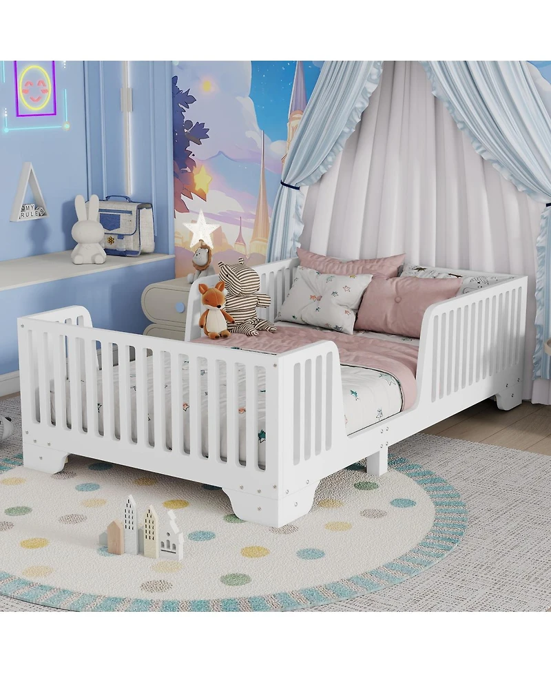 Streamdale Furniture Twin Montessori Floor Bed with Fence and Door