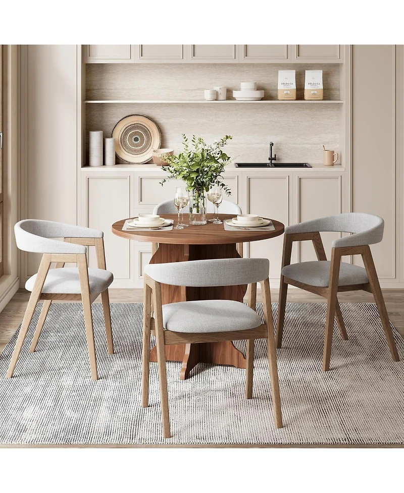 Tribesigns 31.5" Round Dining Table for 4, Modern Farmhouse Kitchen Table with Sturdy Base, Dark Brown Circle Table for Dining Room & Living Room