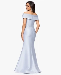 Betsy & Adam Petite Off-the-Shoulder Fit Flare Gown