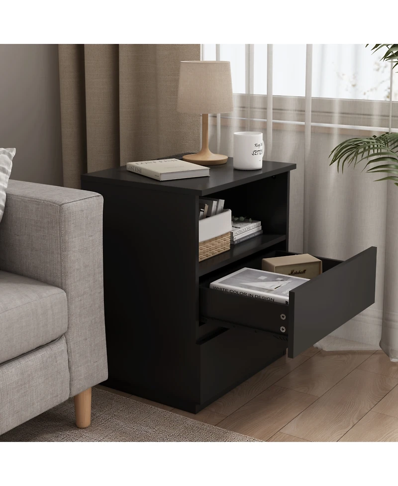 Streamdale Furniture End Table with Usb C Charging, 2 Drawers, Storage Cabinet