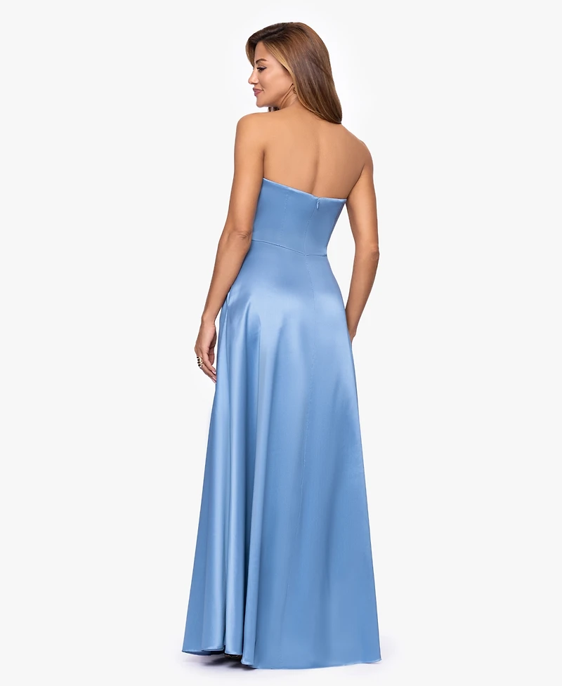 Xscape Petite Asymmetrical Strapless Ball Gown