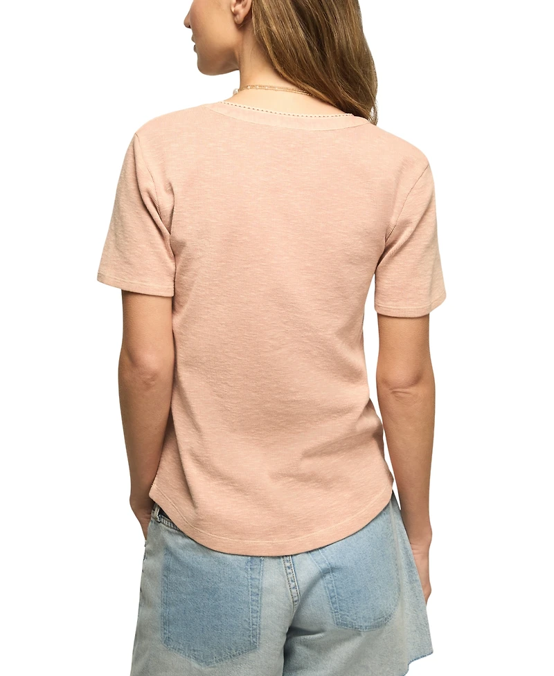 Lucky Brand Women's Short-Sleeve Cutwork Henley Top